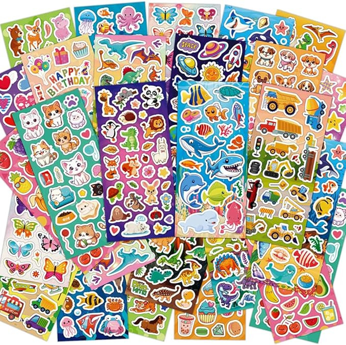 KARSLORA 36 Sheets Stickers for Kids, 800+ Stickers for Scrapbooking Including Animals, Fruits, D... | Amazon (US)