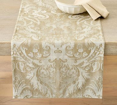 Stella Damask Organic Cotton Table Runner | Pottery Barn (US)