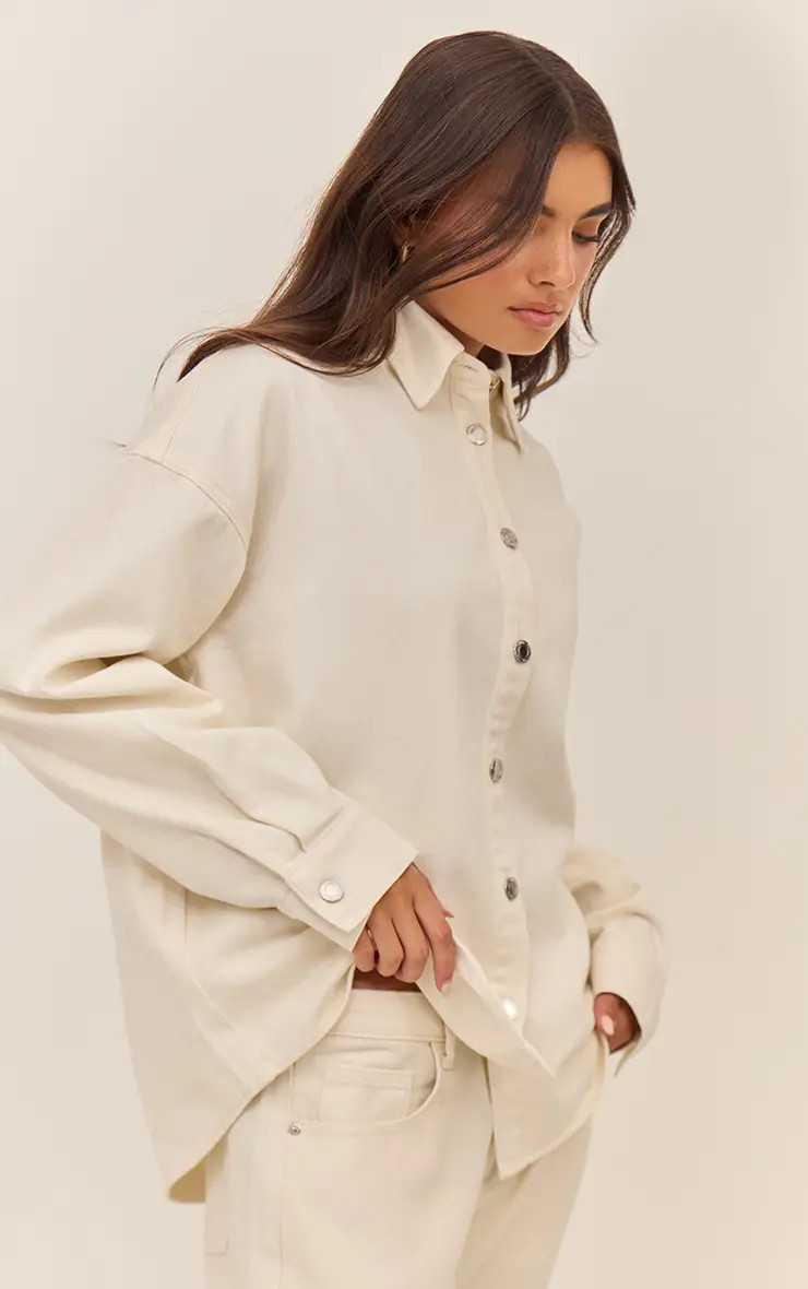 Ecru Oversized Classic Denim Shirt | PrettyLittleThing US