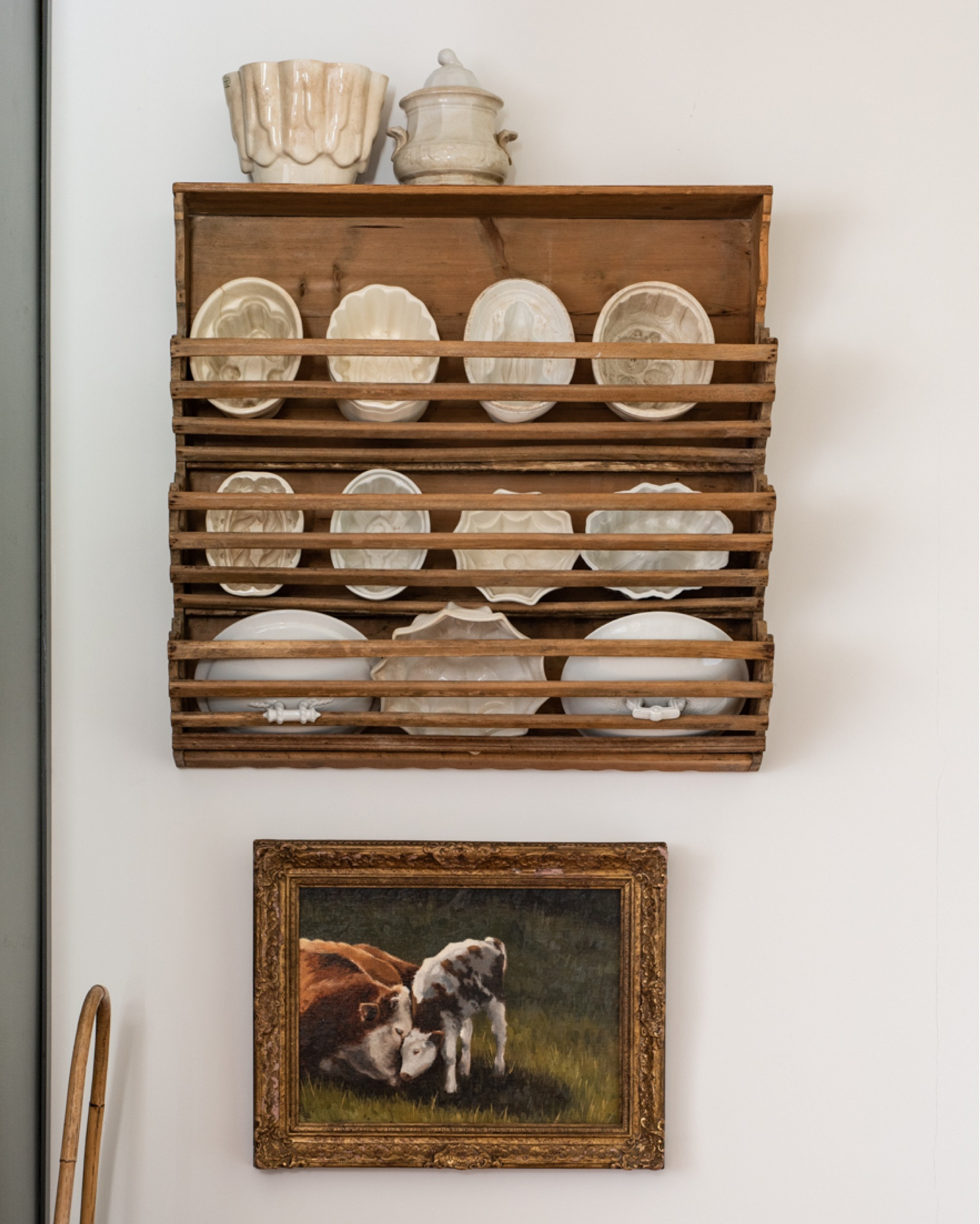 Antique pine European mould rack filled with itonstone pudding moulds… 

#LTKhome