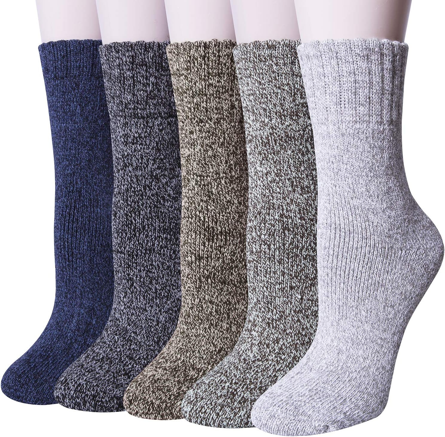Loritta 5 Pairs Womens Wool Socks Thick Knit Vintage Winter Warm Cozy Crew Socks Gifts | Amazon (US)
