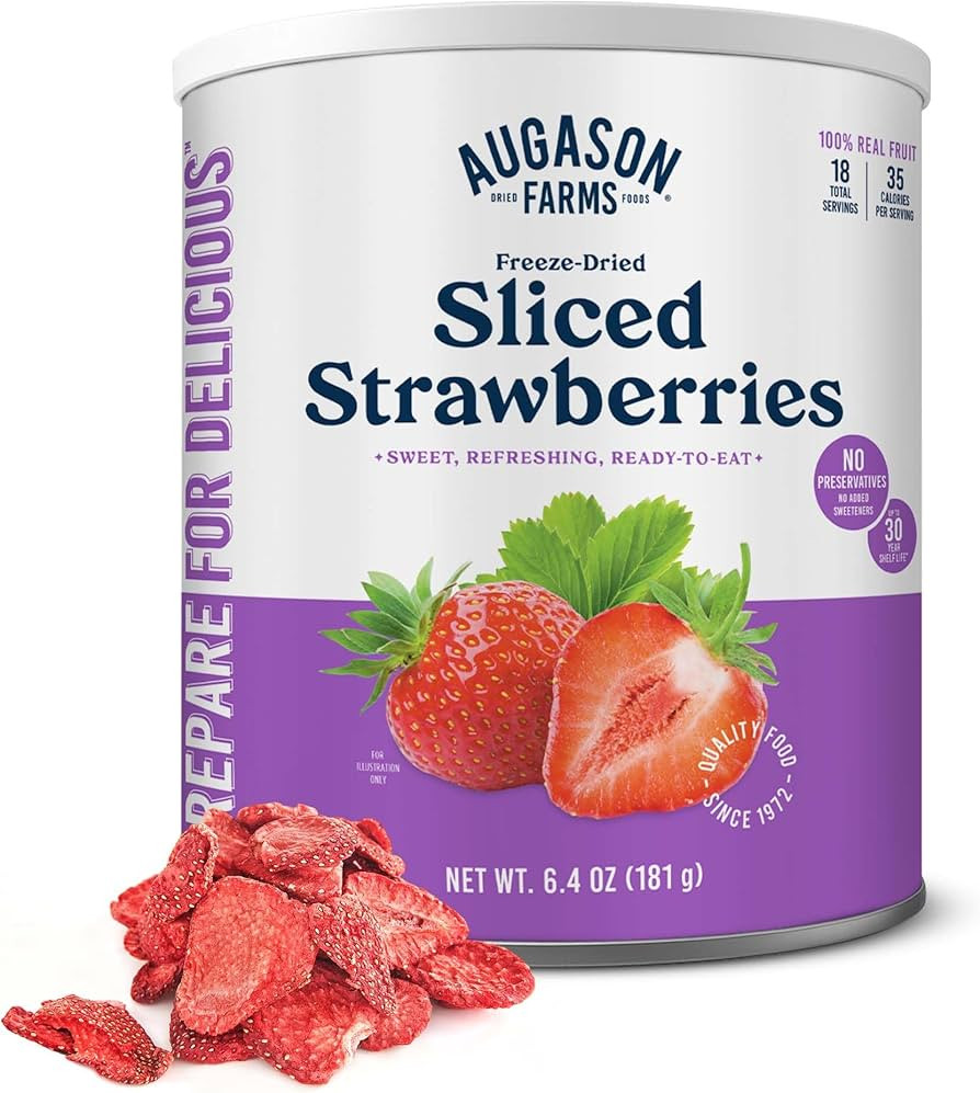 Augason Farms Freeze Dried Sliced Strawberries Can - Gluten Free Snack for Baking, Smoothies, and... | Amazon (US)