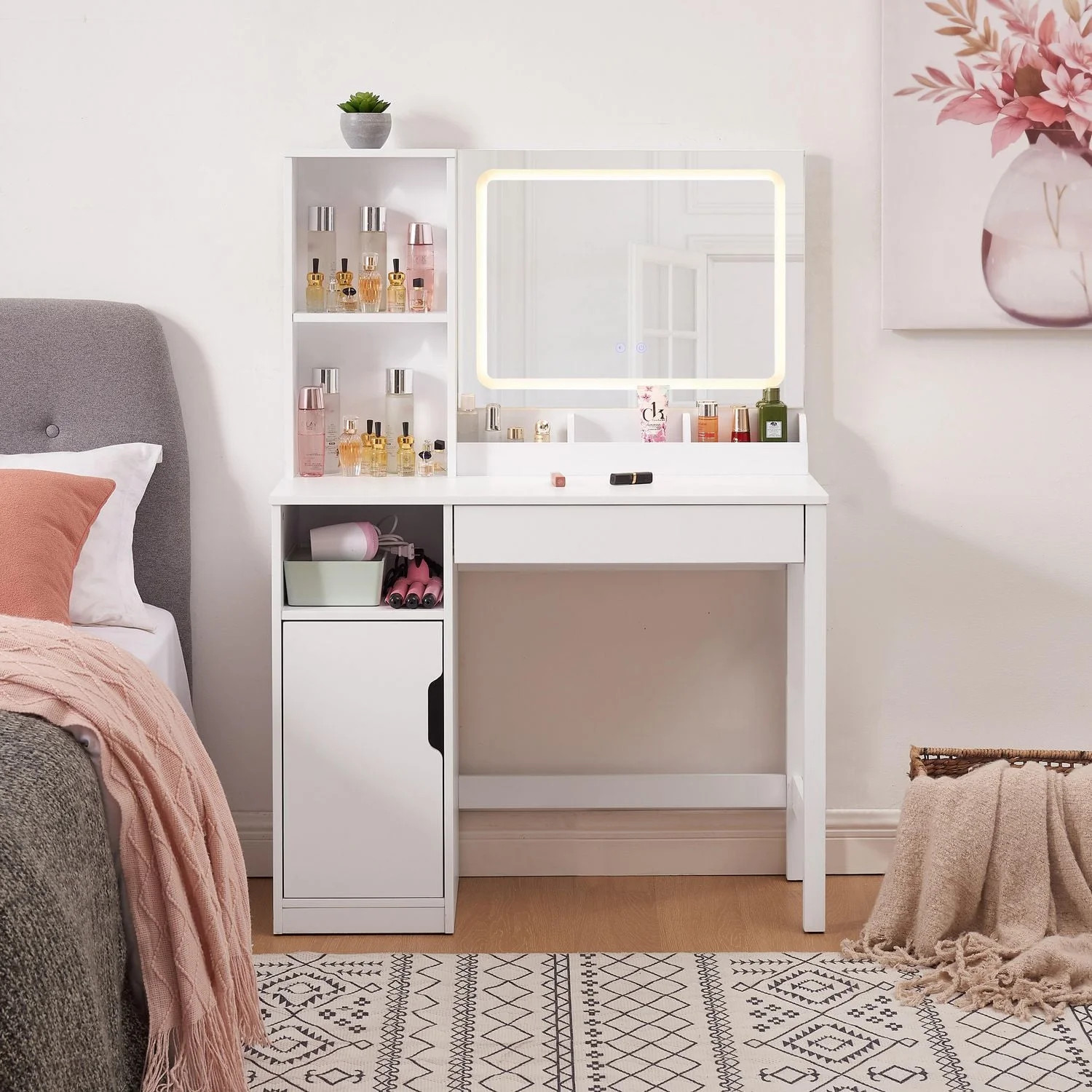 Mainstays Vanity  with Lighted Mirror and Storage, White | Walmart (CA)