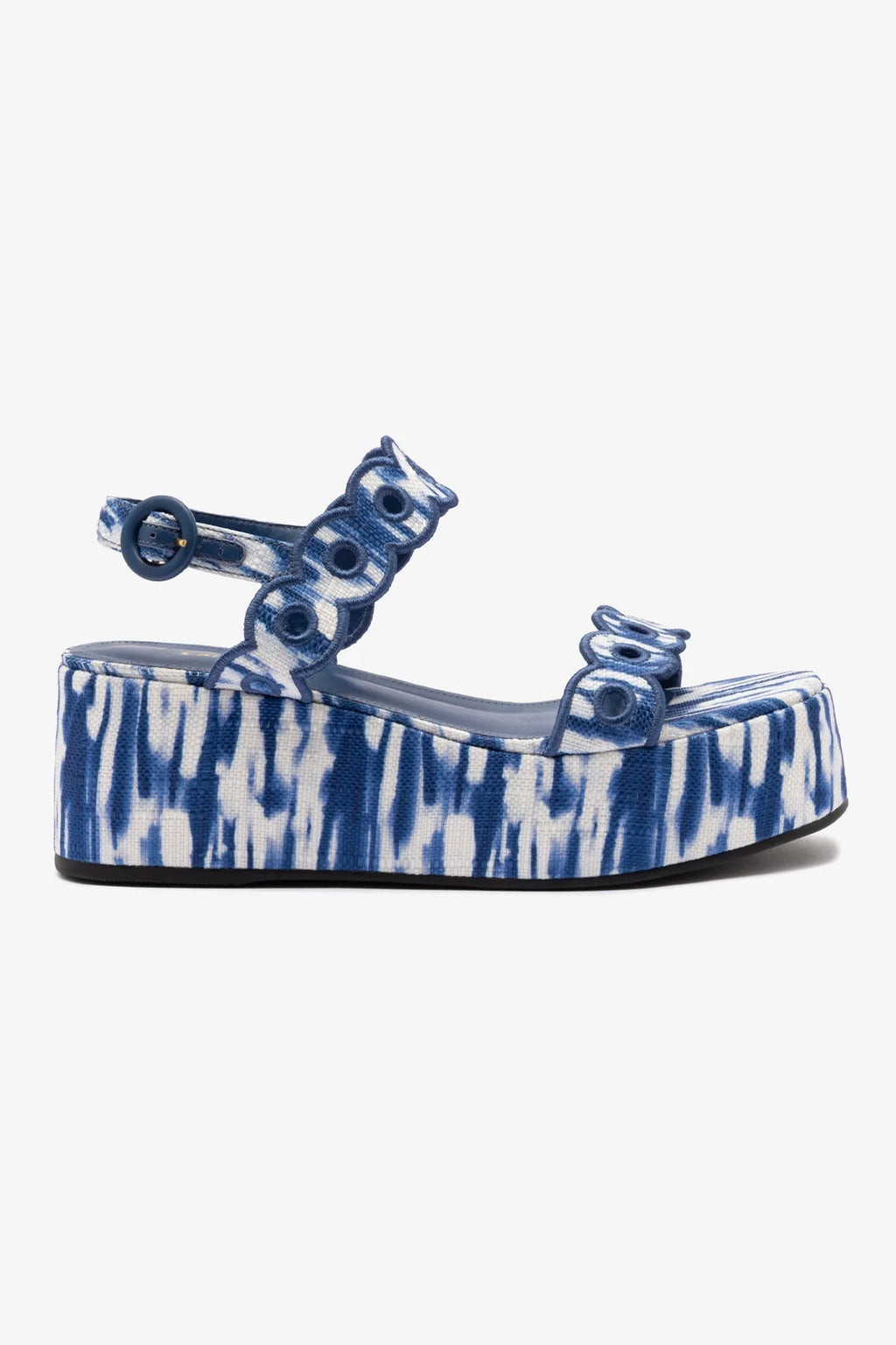 Florence Broderie Flatform Sandal In Tie Dye Blue Raffia | Larroude