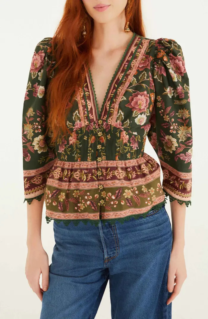 FARM Rio Flowering Garden Tree Linen Blend Top | Nordstrom | Nordstrom