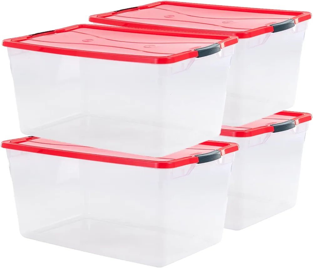 Rubbermaid Cleverstore Clear 71 Qt/18 Gal, Pack of 4 Holiday Plastic Storage Bins, Great for Holi... | Amazon (US)