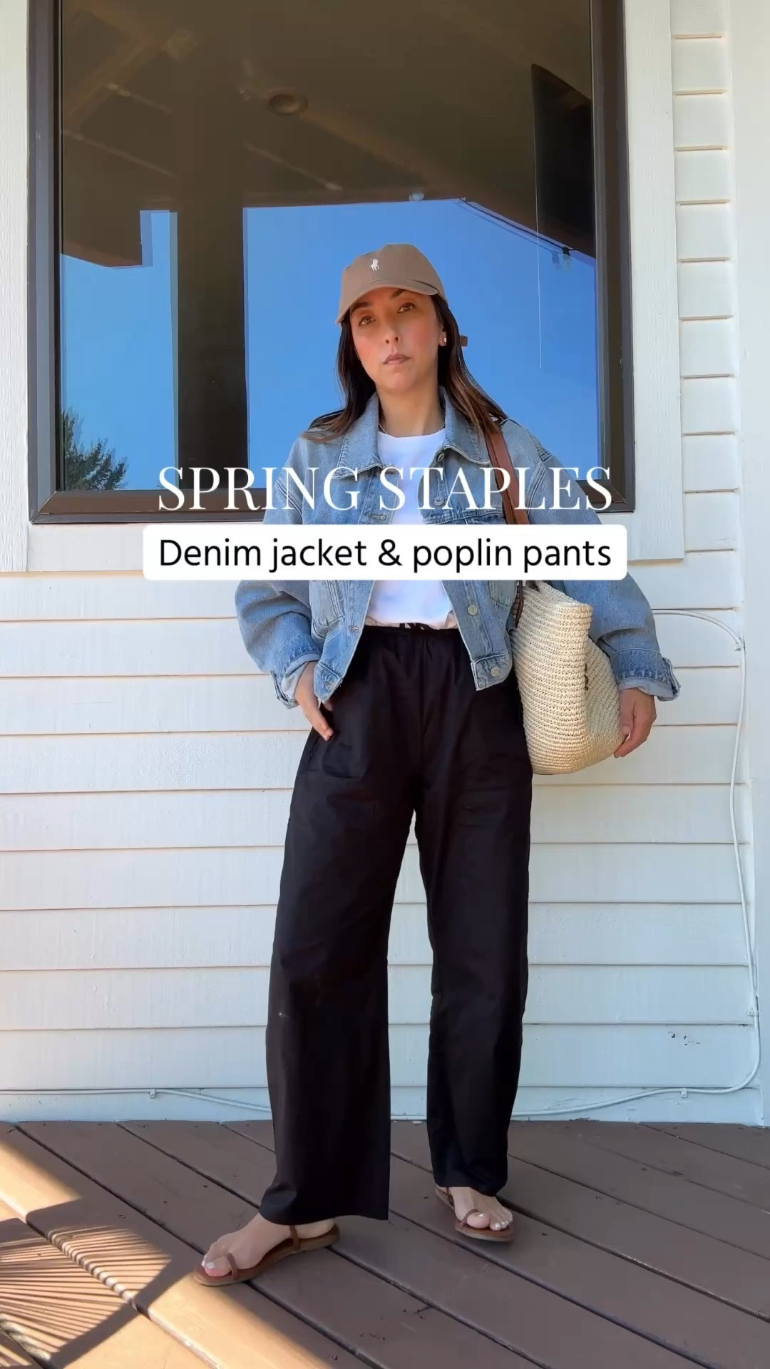 Casual mom outfit. Obsessed with these petite-friendly poplin pants. Slight barrel and drawstring. 

Agolde jacket xs
Aritzia tee medium
Pistola pants xs (old)
Tkee sandals 5
Hunting Season tote
Polo Ralph Lauren hat 
Blue bike earrings
Dorsey James necklace 15"

Petite style, spring outfits 2026 

#LTKmomlife #LTKPetite #LTKootd