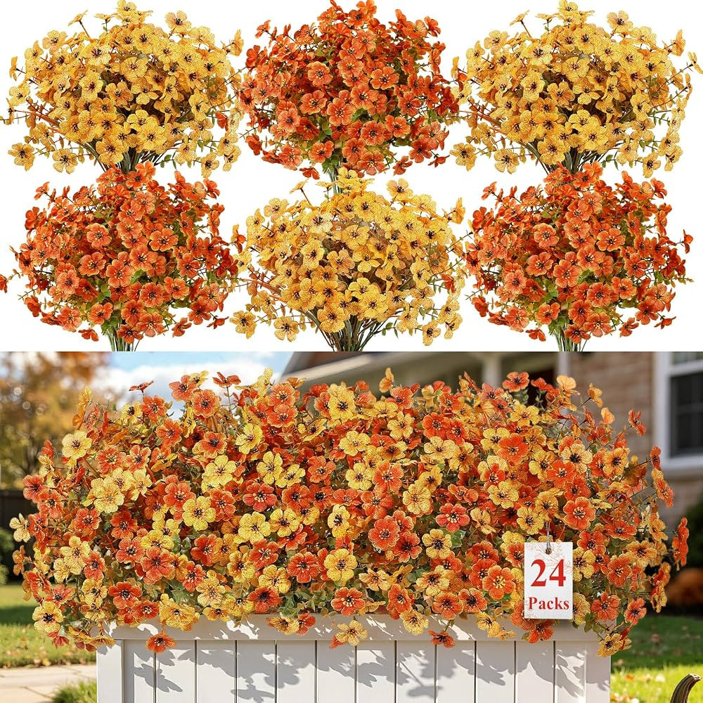 Alupssuc 24 Bundles Artificial Fall Flowers, UV Resistant Faux Mums Porch | Amazon (CA)