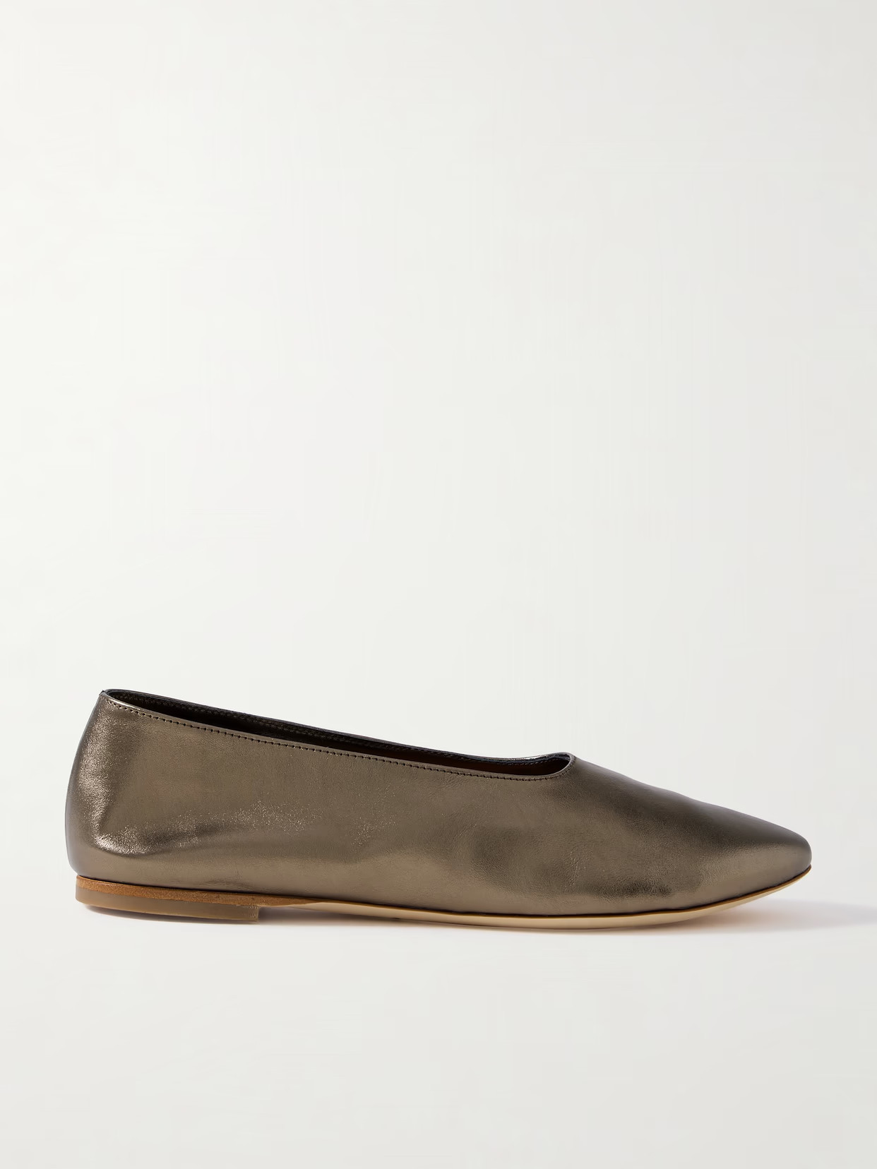 STAUD - Alba Metallic Leather Ballet Flats - Brown | NET-A-PORTER (US)