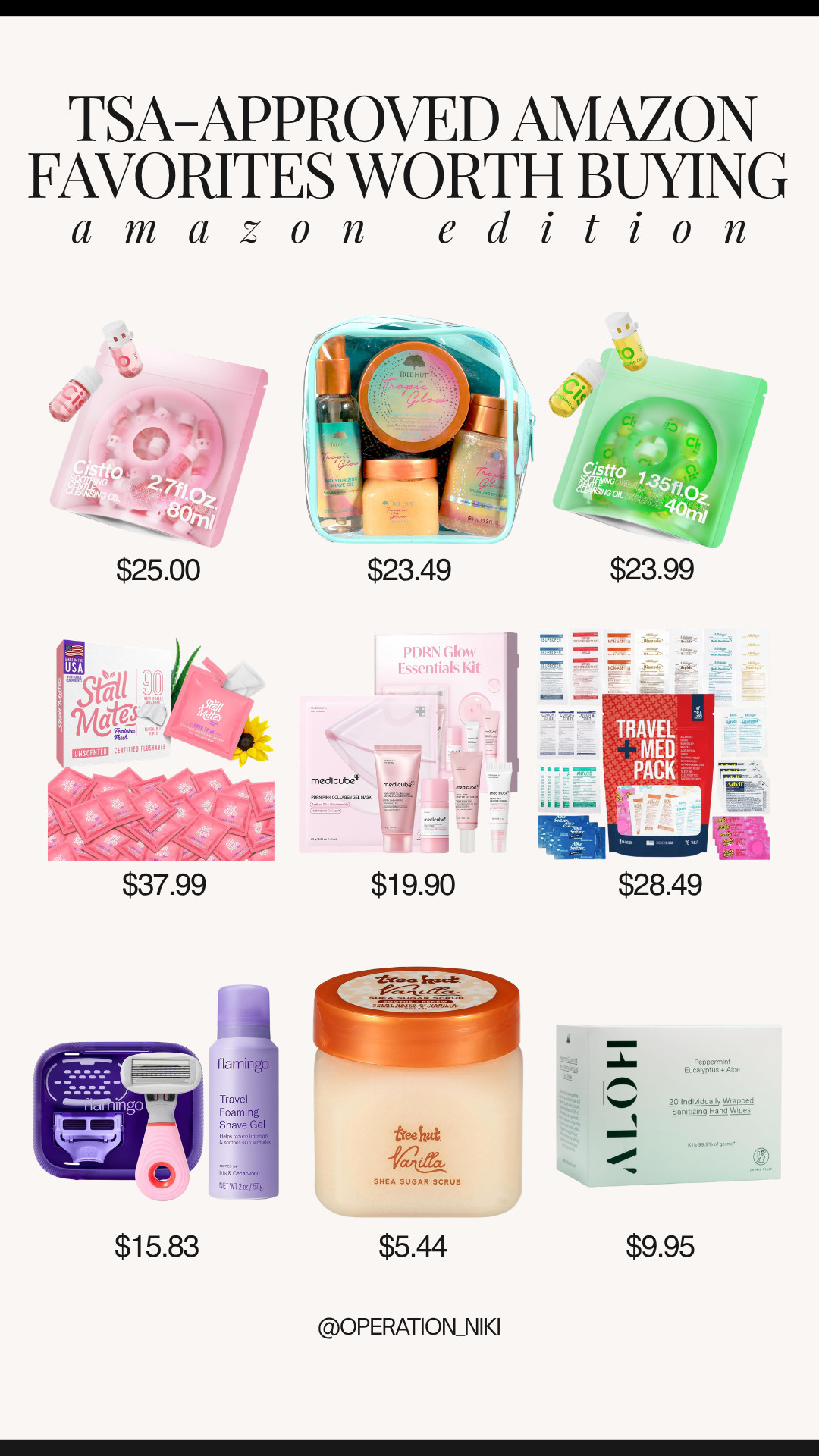 Packing for travel is so much easier when your favorite self-care staples come in convenient, TSA-approved sizes! ✈️✨

This lineup features top travel-friendly Amazon finds: Cadence leak-proof travel capsule sets, Tree Hut travel skincare sets, Stall Mates flushable wipes, Medicube PDRN Glow Essentials Kit, a travel med pack organizer, Flamingo travel razor and shave gel set, Tree Hut mini shea sugar scrub, and ALOH hydration steam eye masks.

Shop all these TSA-approved travel favorites linked below! 🛒

Follow for more @OPERATION_NIKI on IG, TikTok, & Facebook

#AmazonTravel #TravelEssentials #TSAApproved #OperationNiki #AmazonFinds #TravelSize #PackingHacks #TravelStaples #ShoppingHaul

#LTKselfcare #LTKBeauty #LTKTravel
