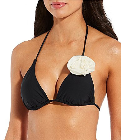 Gianni Bini Solid Rosette Triangle Bralette Swim Top - XS | Dillard's