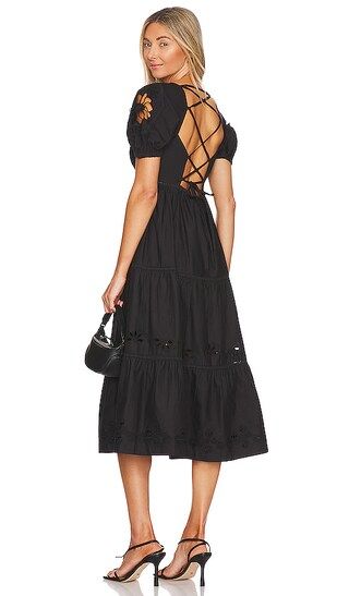 Heather Embroidered Midi Dress in Black | Revolve Clothing (Global)