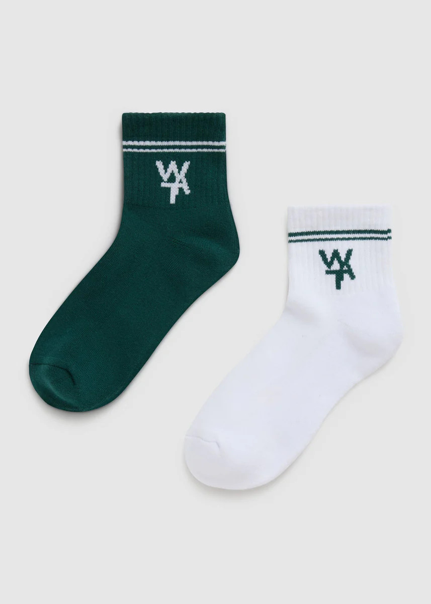 2 PACK COURTSIDE CLUB STRIPE SOCKS - WHITE & GREEN | WAT The Brand
