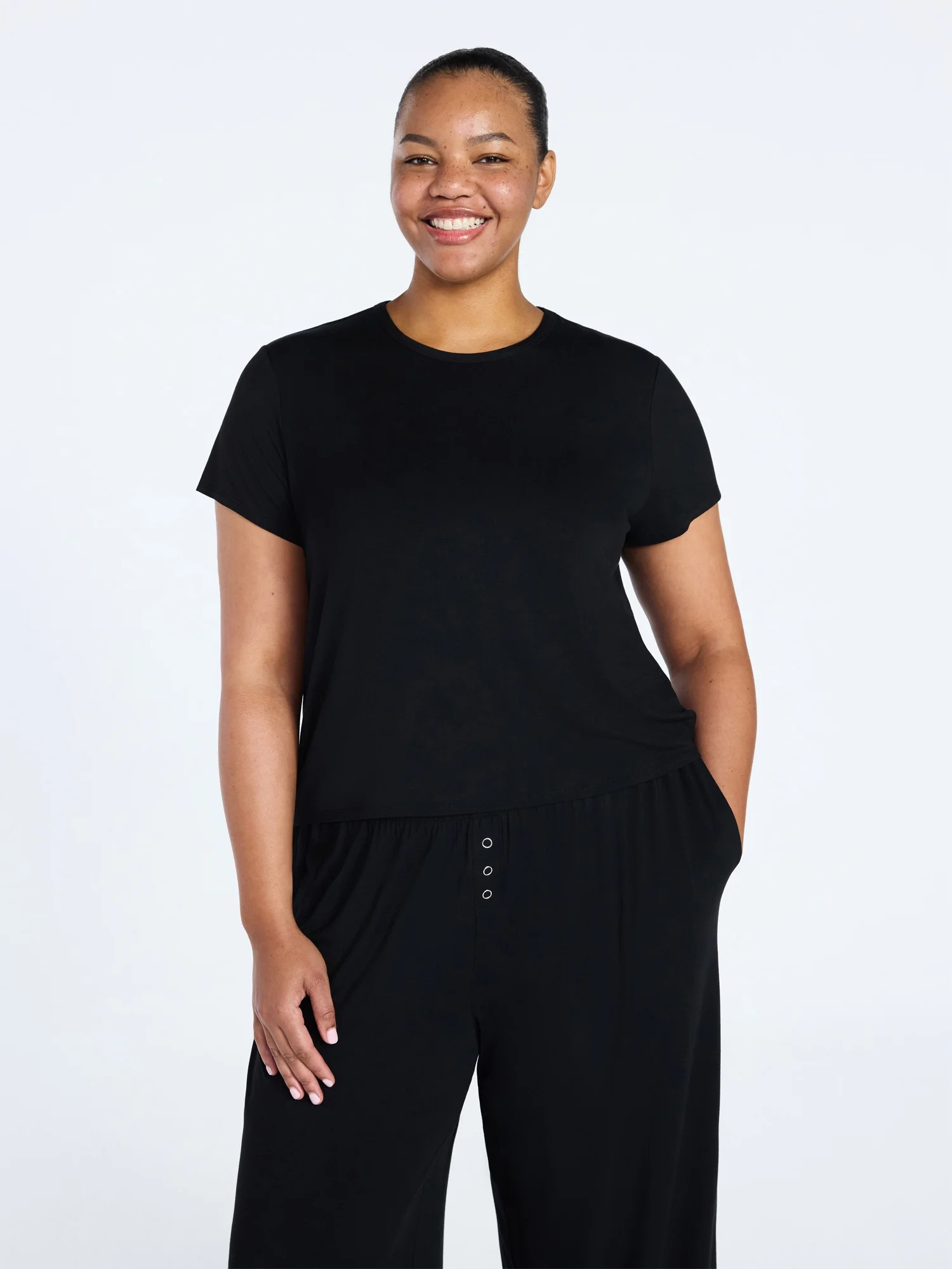 Joyspun Women’s Scoop Neck Sleepwear Modal Tee with Short Sleeves, Sizes S-3X | Walmart (US)