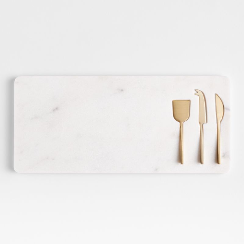 Octavia Small Marble Serving Board With Cheese Knives | Crate & Barrel | Crate & Barrel