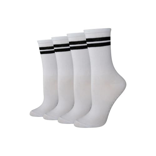 Amazon Essentials Women's Non-Slip Pilates Crew Socks with Grips, 4 Pairs, White, 8-12 | Amazon (US)