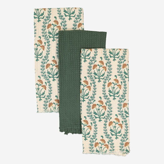 Three Pack Beige Spring Flower Kitchen Towels | TK Maxx