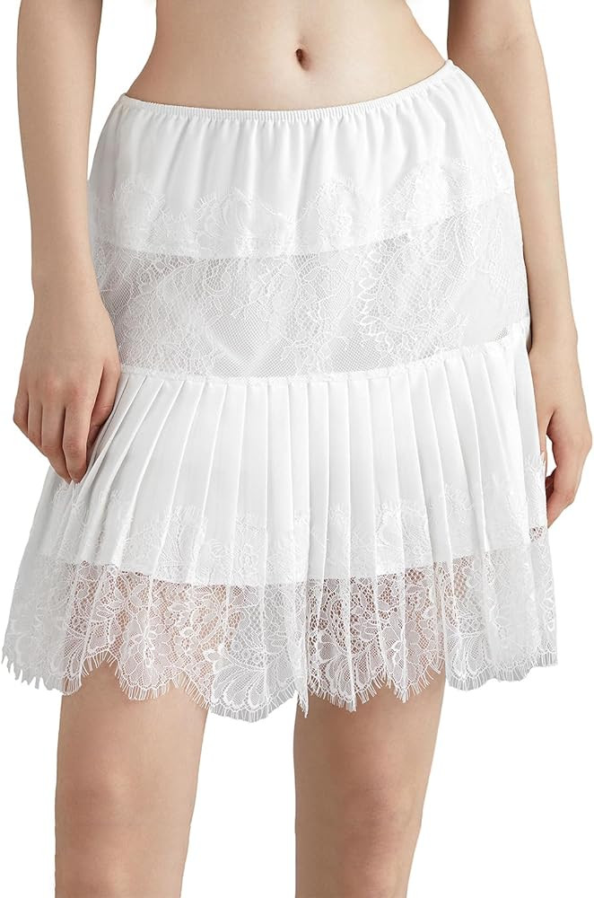 Women Lace Skirt Ruffle Mini Skirt Half Slip Layered Pleated Flowy Skirt | Amazon (US)