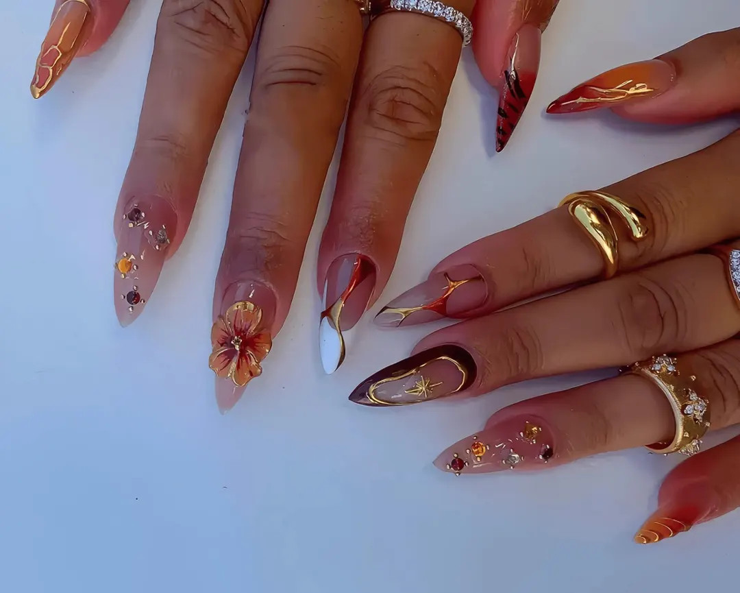 Brown Nails,custom Hand Painted Acrylic Nails, 3D Press on Nail, Butterfly Nails,diamond French P... | Etsy (US)