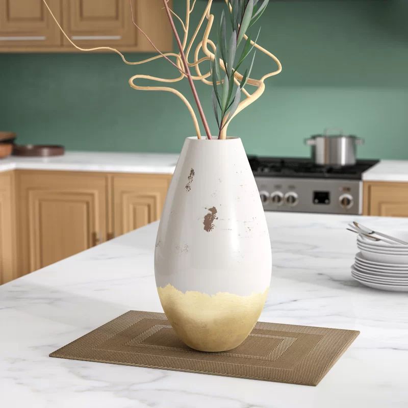 Gold/White 14" Ceramic Table Vase | Wayfair North America