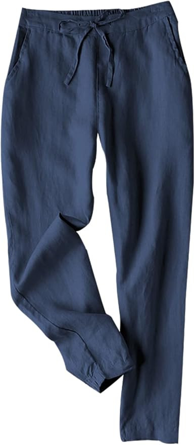 Tanming Linen Pants for Women Summer Casual High Waisted Drawstring White Beach Pant | Amazon (US)