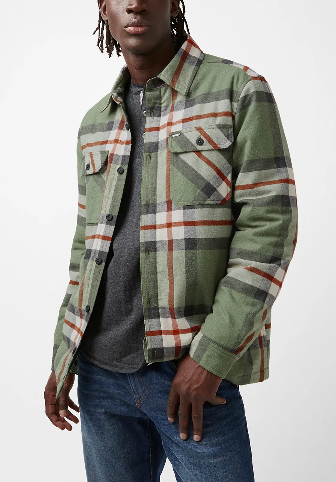 Jomon Men’s Shacket in Green Grey Plaid - BM24103 | Buffalo David Bitton