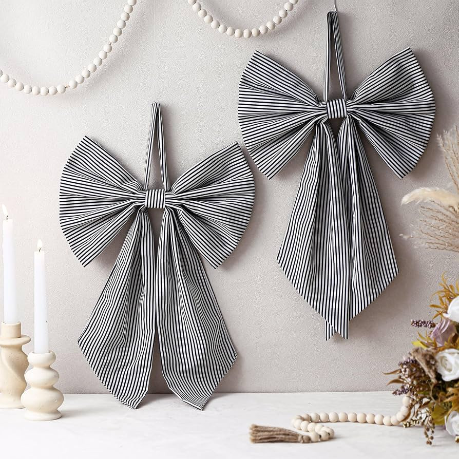 Suncalla Black and White 2 Pcs Wreath Bows 19.6'' x 11.8'' Wreath Sash for Front Door Christmas P... | Amazon (US)