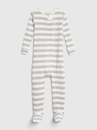 Gap Baby Organic Stripe Footed One-Piece Light Heather Gray Size 6-12 M | Gap US