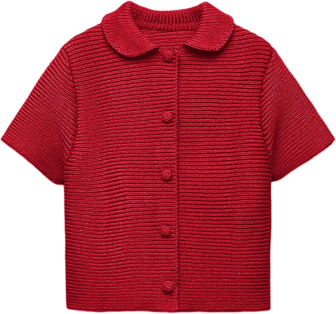 Tanming Womens Cardigan Sweaters Soft Chunky Knit Top Short Sleeve Button Loose Outerwear Sweater | Amazon (US)