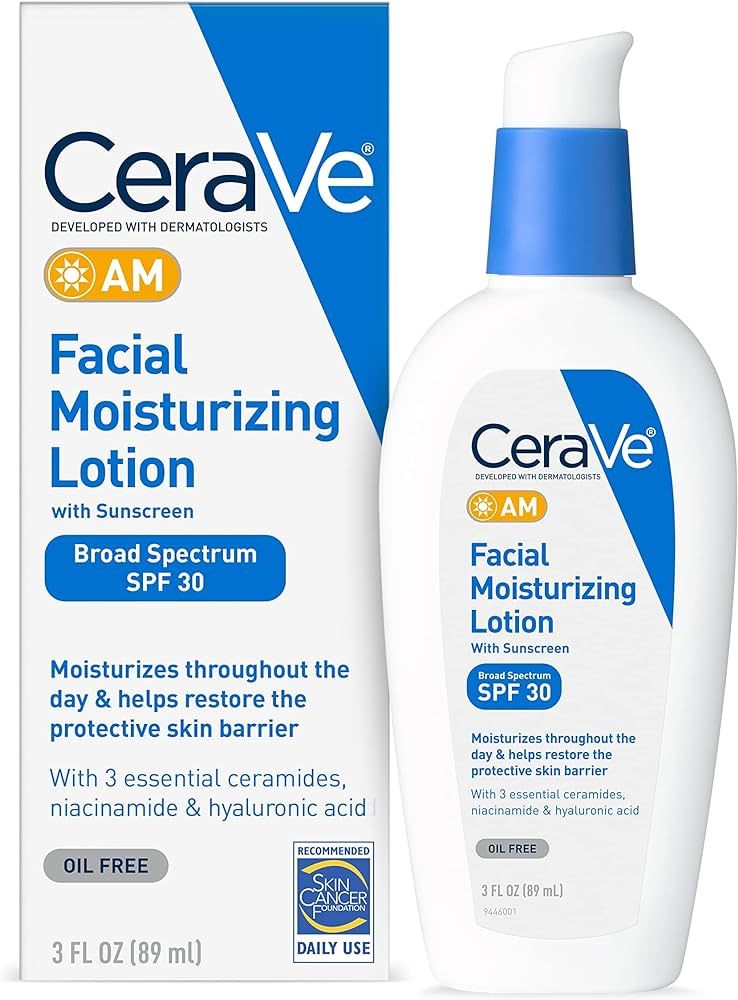 CeraVe AM Facial Moisturizing Lotion with SPF 30 | Oil-Free Face Moisturizer with SPF | Formulate... | Amazon (US)