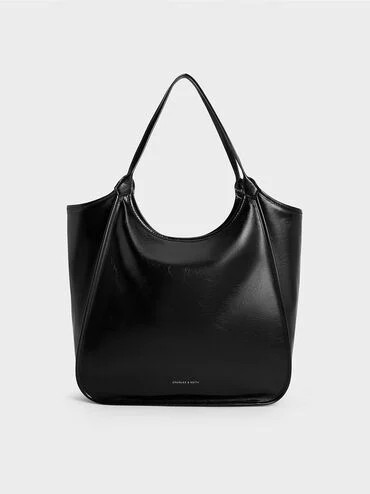 Black Sianna Crinkle-Effect Slouchy Tote Bag | CHARLES & KEITH | Charles & Keith US