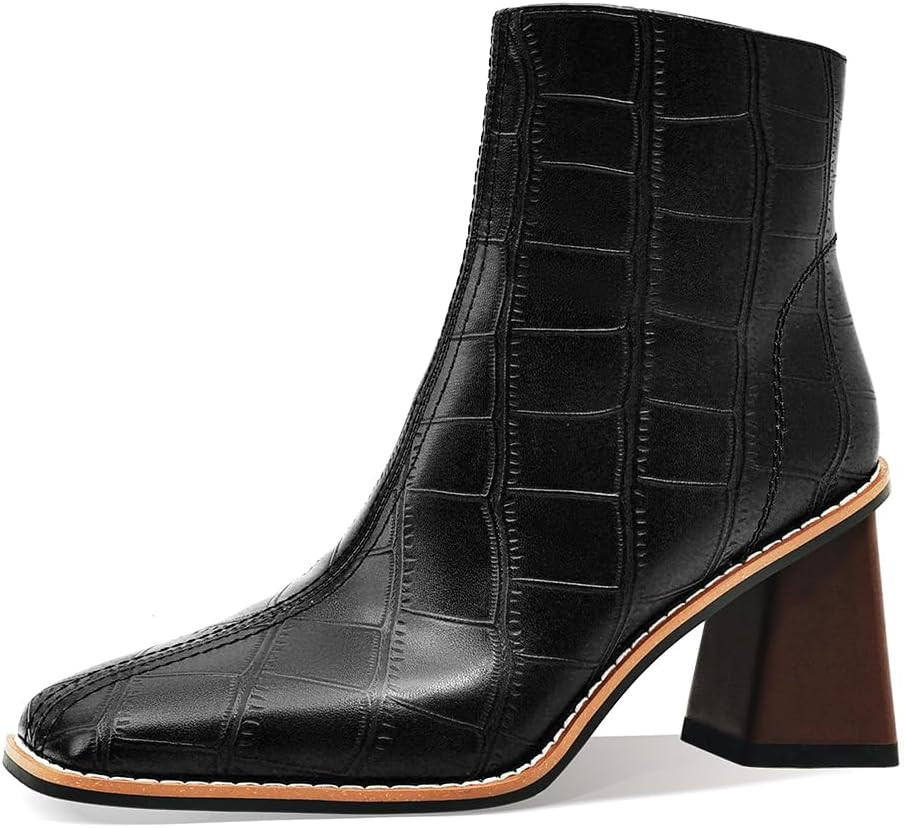 Womens Ankle Boots Chunky Mid Heel Booties Retro Square Pointed Toe Side Zipper Short Boots Heeled Shoes for Women Fall Winter | Amazon (US)