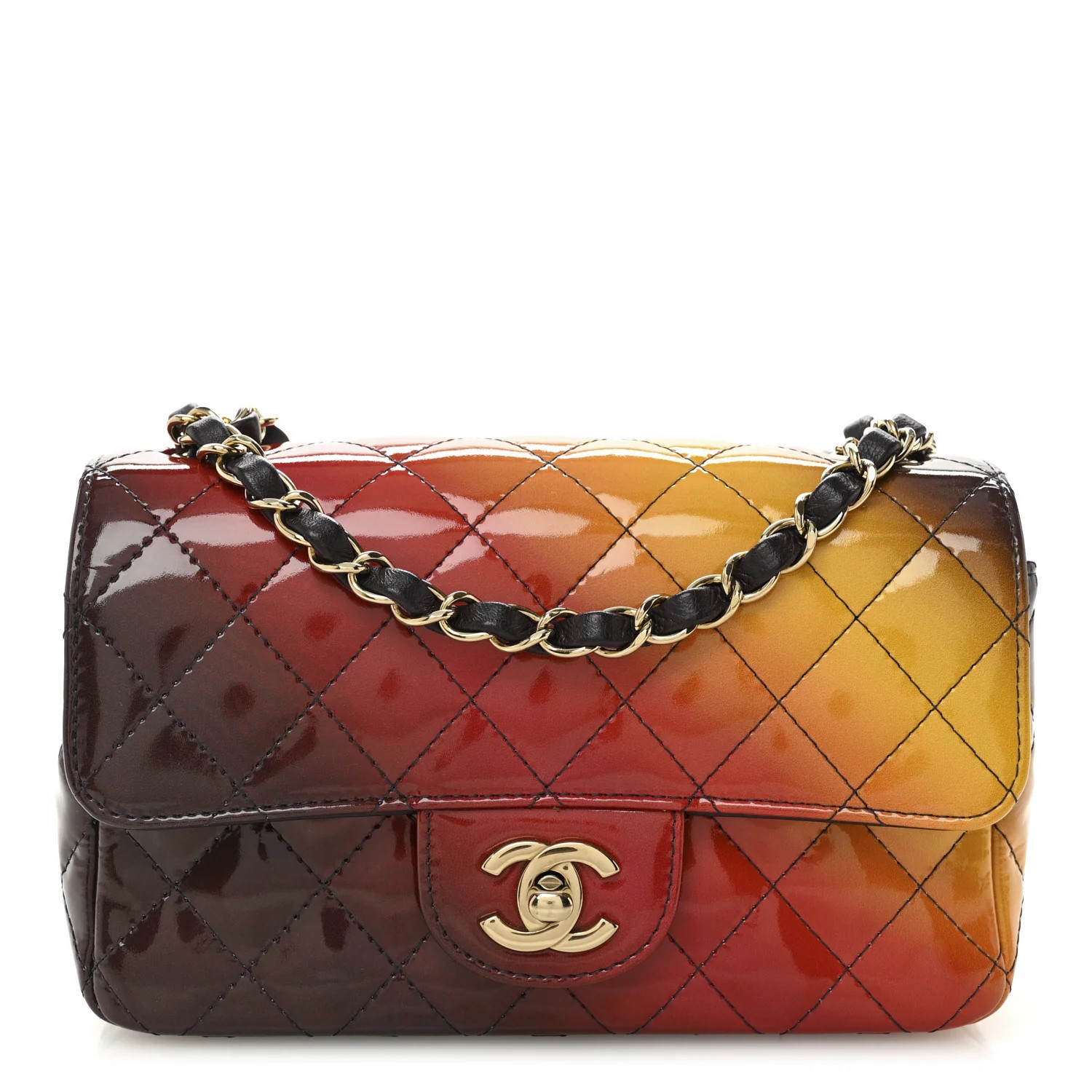 Shaded Patent Calfskin Quilted Mini Rectangular Flap Red Yellow Dark Purple | FASHIONPHILE (US)