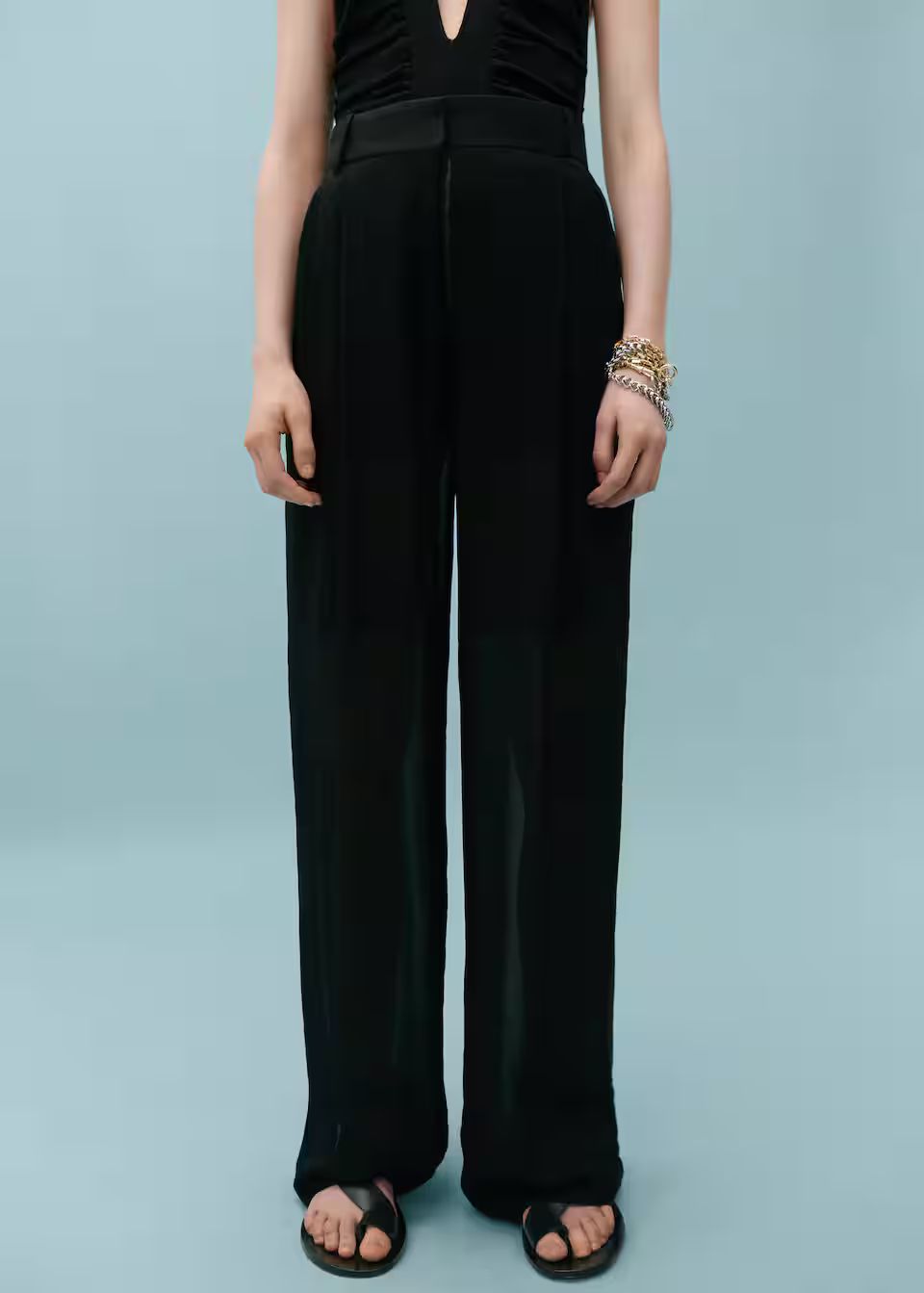Semi-transparent straight trousers -  Women | Mango United Kingdom | MANGO (UK)