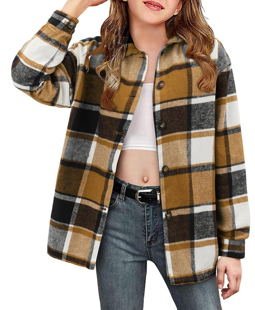 Girls Plaid Button Down Shirts Western Shirts Kids Long Sleeve Casual Collared Blouses 3-14Y | Amazon (US)