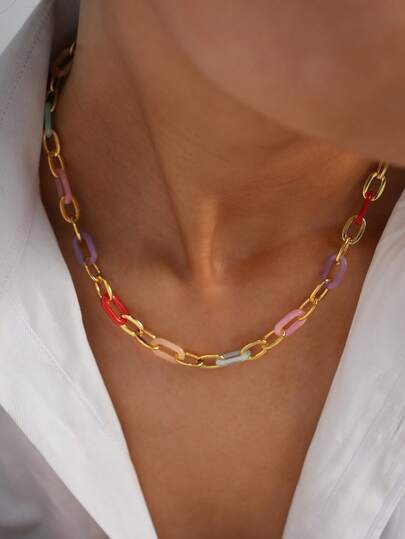 Frminee 1pc Summer Women's Dopamine Color Charm 18k Gold Plated Stainless Steel Necklace, Summer ... | SHEIN