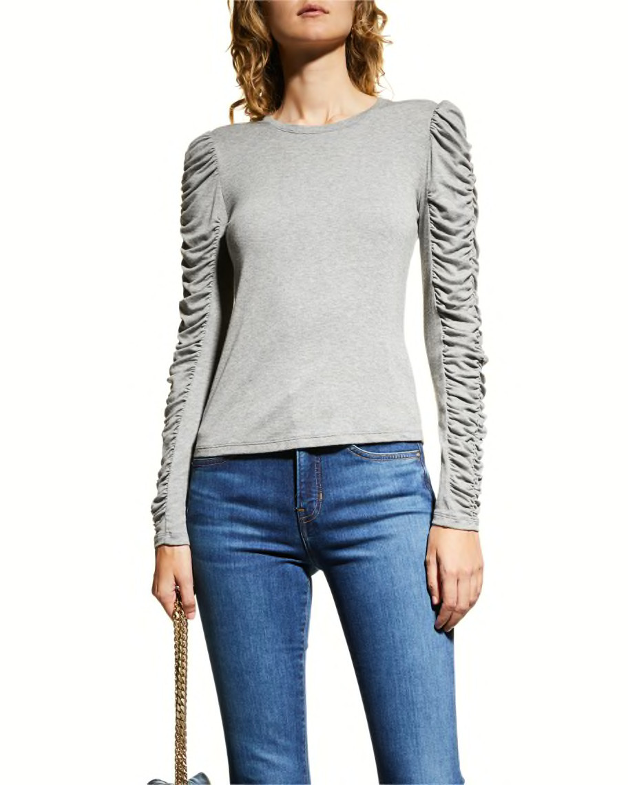 Veronica Beard Jeans Delara Knit Long Ruched-Sleeve Tee | Neiman Marcus