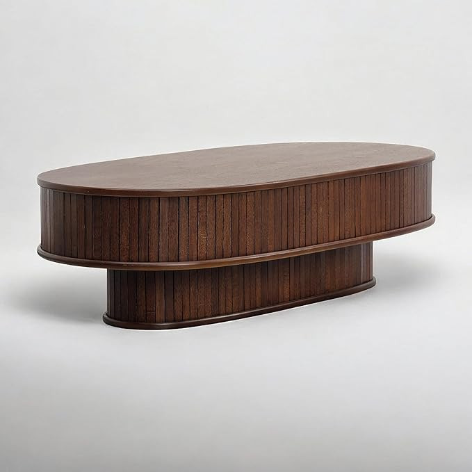NTC Stream DOU Coffee Table, Modern Double-Layer Oval Wooden Center Table with Vertical Groove De... | Amazon (US)