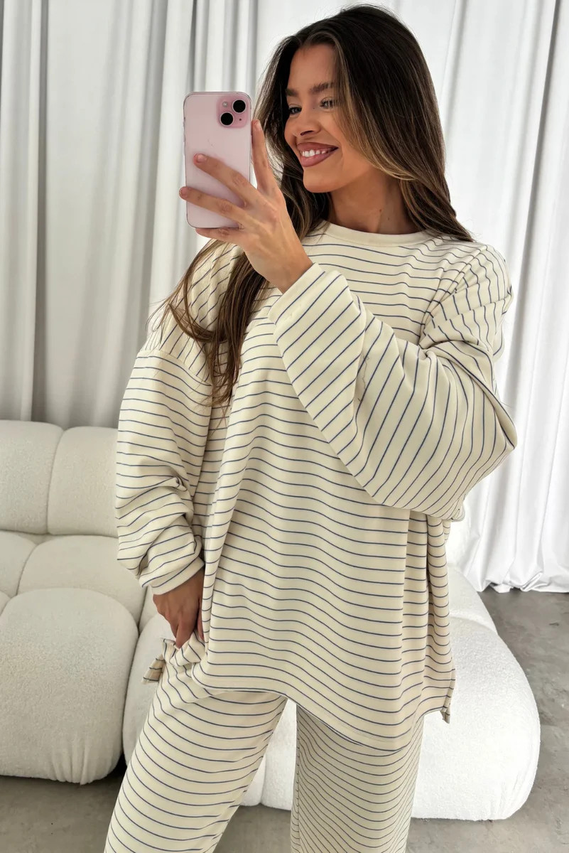 Naomi Striped Fleece Oversized Top in Ivory | Worth Collective