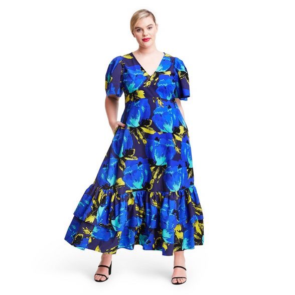 Floral Puff Sleeve Tiered Dress - Christopher John Rogers for Target Blue | Target