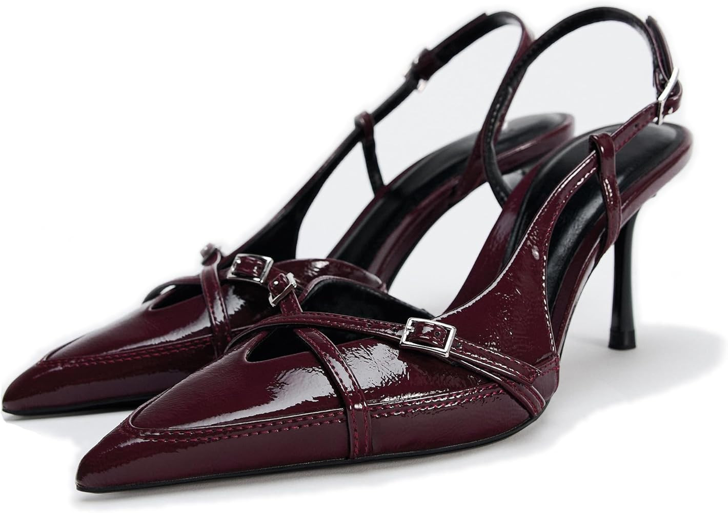 Slingback Heels for Women Closed Pointed Toe Kitten Dress Pumps with Buckle Straps Stiletto Work ... | Amazon (US)