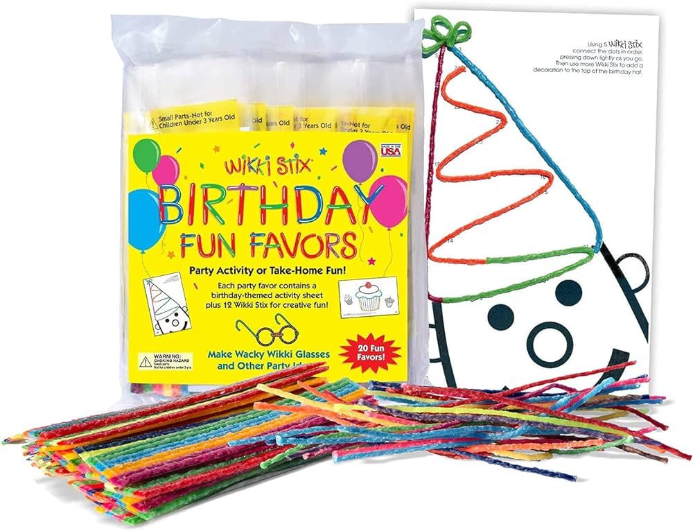 Wikki Stix Birthday Fun Favors, pack of 20 individual fun favors, each with 12 and a birthday the... | Amazon (US)