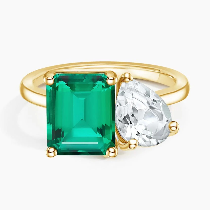 Toi et Moi Lab Emerald and White Topaz Cocktail Ring in 14K Yellow Gold | Brilliant Earth
