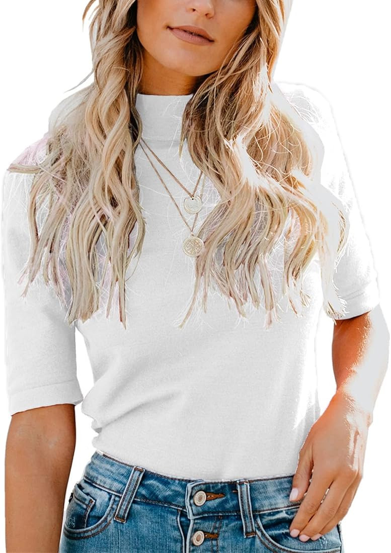 LIYOHON Womens Tops Dressy Casual Fall Cute Tops Mock Turtleneck Business White T Shirts | Amazon (US)