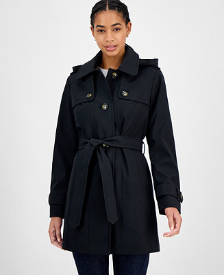 London Fog Women's Hooded Belted Zip-Front Raincoat - Macy's | Macy's