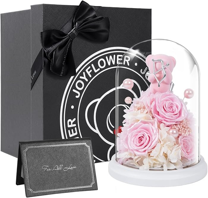 JoyFlower Preserved Flowers with Teddy Bear, Unique Pearl Roses Birthday Gifts for Women, Eternal... | Amazon (US)