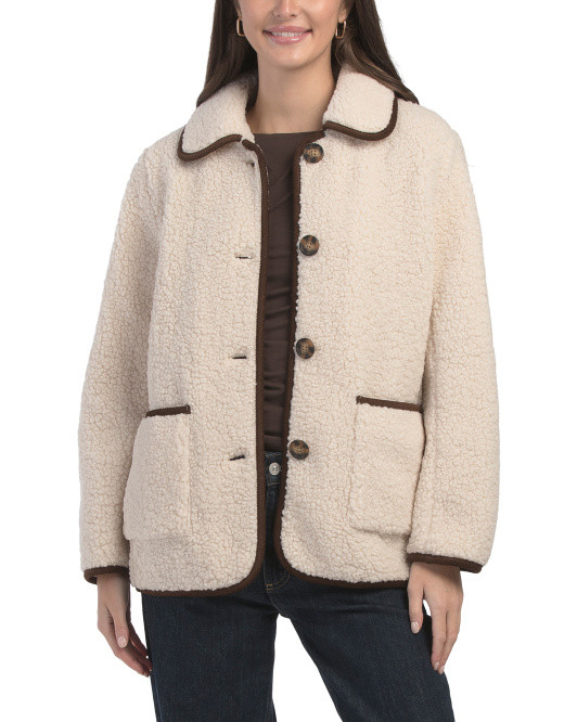Corduroy Trim Faux Sherpa Coat | TJ Maxx
