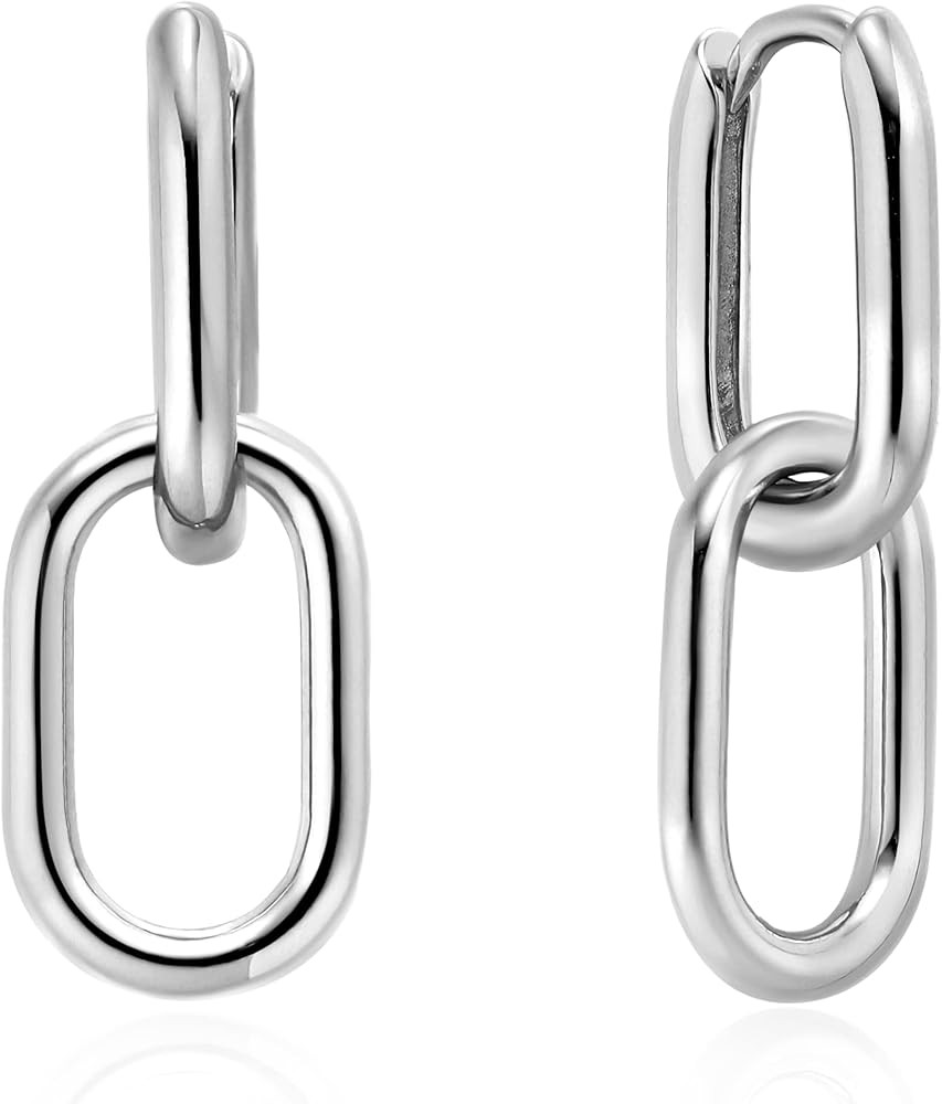 14K Gold Convertible Paperclip Link Earrings,925 Sterling Silver Geometric Circle Twist Huggie Ho... | Amazon (US)