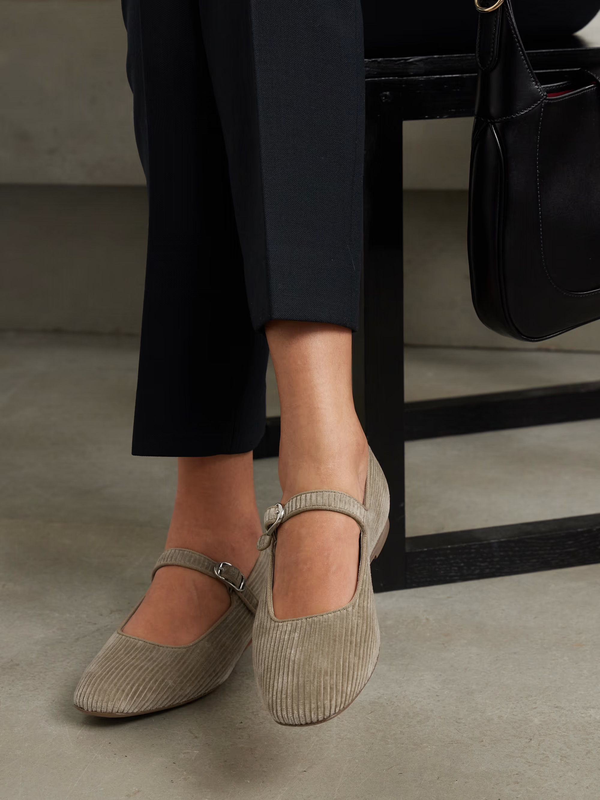 Grosgrain-trimmed corduroy Mary Jane ballet flats | NET-A-PORTER (US)