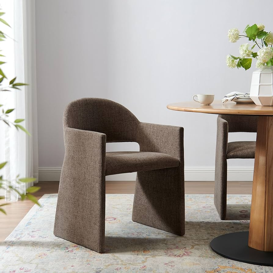 Modway Talia Upholstered Fabric Dining Armchair in Mocha - Modern Curved Dining Chair with Open-B... | Amazon (US)
